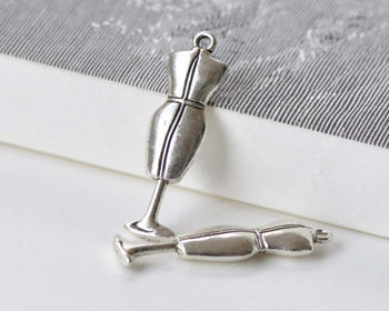 Antique Silver Fashion Dress Mannequin Model Pendants Set of 10 A8789