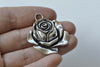 4 pcs Antique Silver Rose Flower Charm Pendants 32x35mm A8795