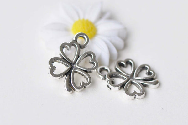 20 pcs Antique Silver Cut Out Lucky Flower Charms 13x14mm A8758