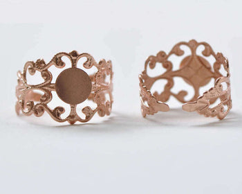 10 pcs Rose Gold Color Brass Adjustable Flower Ring Bases A8807