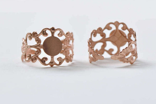 10 pcs Rose Gold Color Brass Adjustable Flower Ring Bases A8807