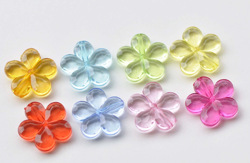 Acrylic Five Leaf Flower Beads Faceted Charms Mixed Color 14mm/20mm