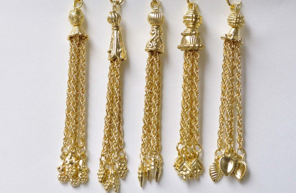 5 pcs Gold Tone Metal Tassel Charm Pendants Mixed Style A8767