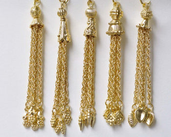 5 pcs Gold Tone Metal Tassel Charm Pendants Mixed Style A8767