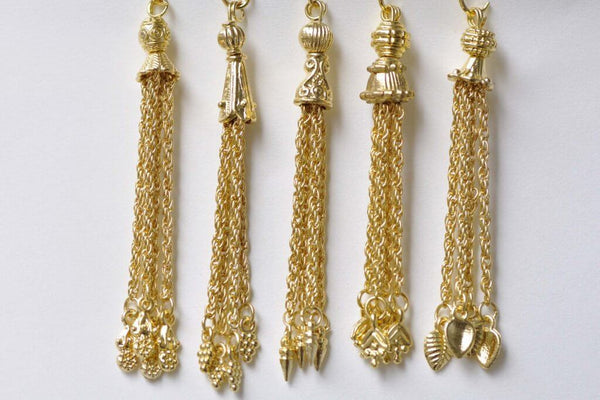 5 pcs Gold Tone Metal Tassel Charm Pendants Mixed Style A8767