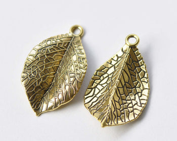 10 pcs of Gold Tone Tree Leaf Charms 20x35mm A8774