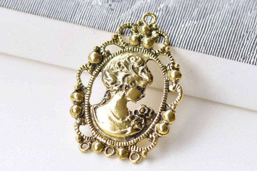 10 pcs Antique Gold Victorian Lady Oval Pendant Charms 32x45mm A8809
