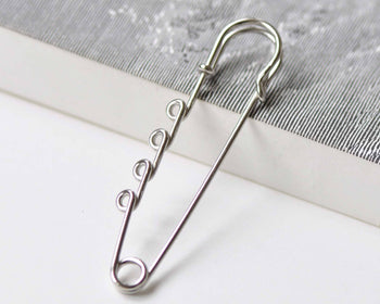Silvery Gray Kilt Shawl Pins Four Loops Safety Brooches Set of 10 A8845