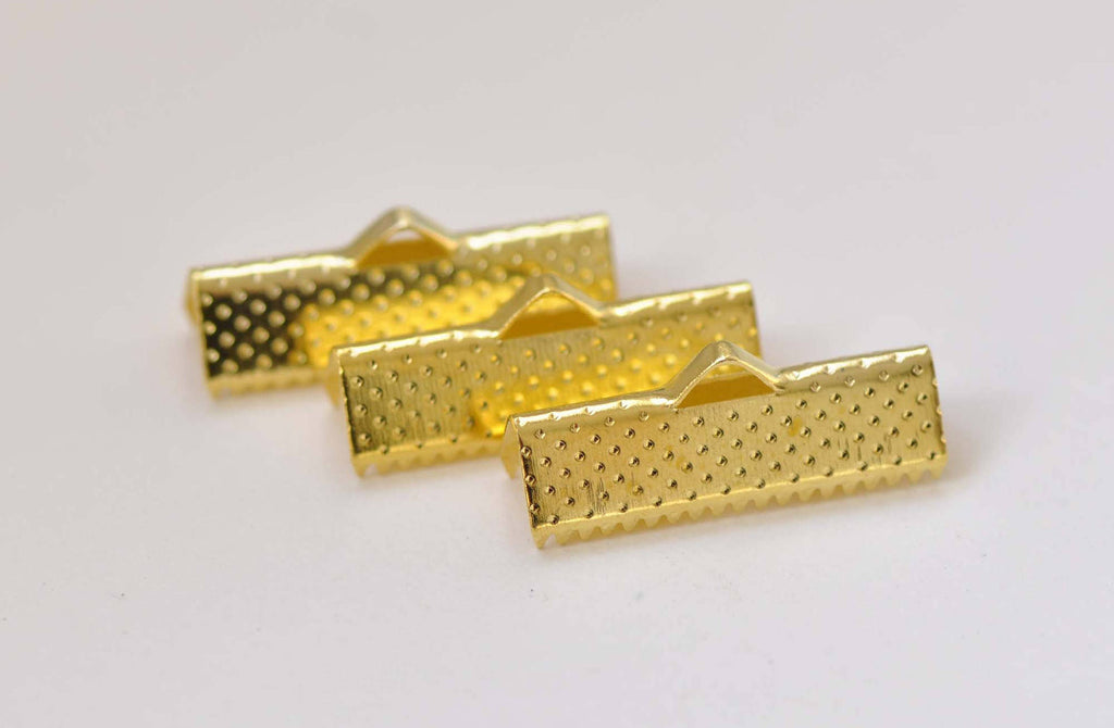 50 pcs Gold Tone Ribbon Ends Clamps Fasteners Clasps 22mm A8847