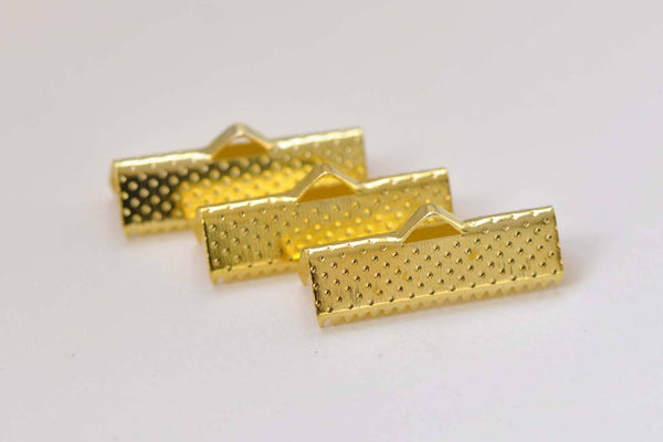 50 pcs Gold Tone Ribbon Ends Clamps Fasteners Clasps 22mm A8847