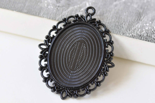 5 pcs Black Base Pendant Tray Bezel Settings 30x40mm Cabochon A8850