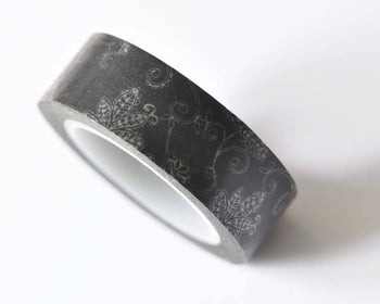 Retro Black Flower Floral Deco Washi Tape 15mm Wide x 10M Roll A 12454