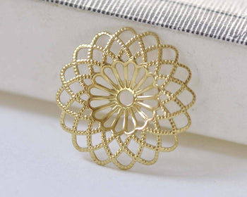 20 pcs Raw Brass Round Sunflower Floral Stampings 22mm A8862