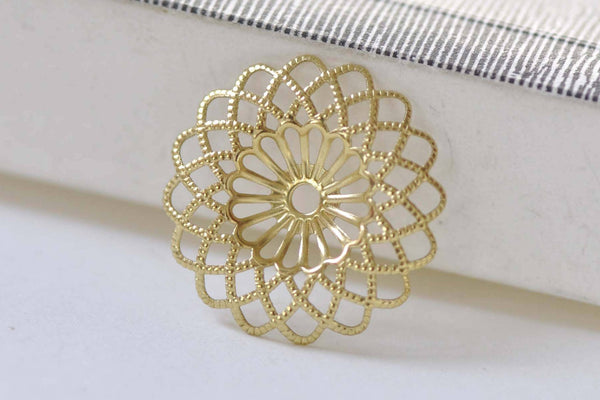 20 pcs Raw Brass Round Sunflower Floral Stampings 22mm A8862