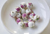 20 pcs Hand Painted Pinkish Purple Flower Chinese Ceramic Beads 6mm to 18mm