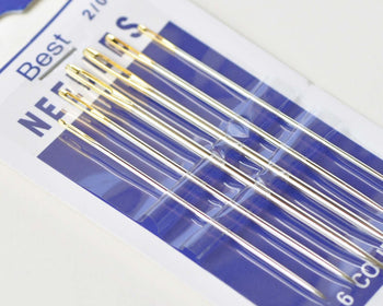 One Set of 6 Sewing Needles Gold Plated Tail Leather Craft Tools A8793
