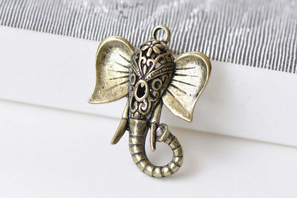 10 pcs Antique Bronze 3D Elephant Pendants Small Size 23x30mm A8794