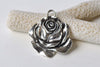 4 pcs Antique Silver Rose Flower Charm Pendants 32x35mm A8795