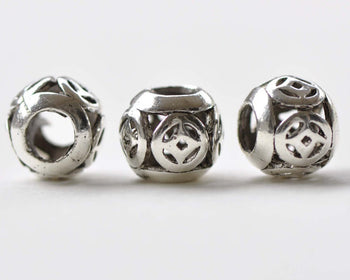10 pcs Chinese Coin Beads Antique Silver Large Hole Spacer Beads A136