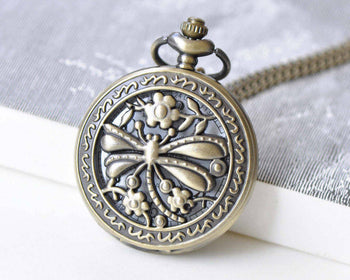 Antique Bronze Round Pocket Watch Necklace 47mm Set of 1 A8806