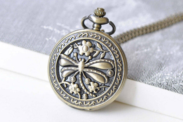 Antique Bronze Round Pocket Watch Necklace 47mm Set of 1 A8806