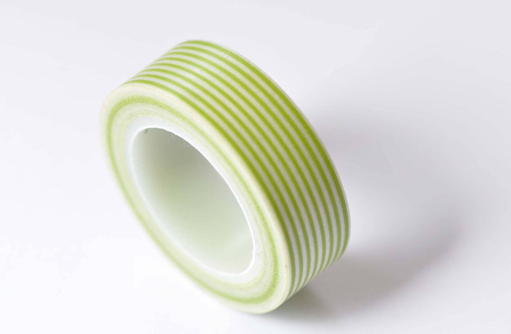 Green Lines Stripes Adhesive Washi Tape 15mm Wide x 10M Roll A12575