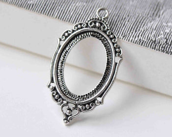 10 pcs Antique Silver Pendant Tray Base Match 18x25mm Cabochon A8910