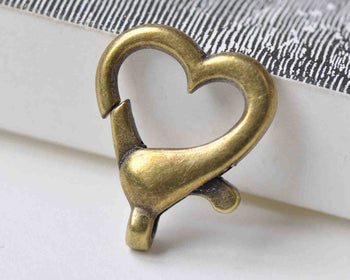 10 pcs Antiqued Bronze Heart Lobster Clasps 22x27mm A8913