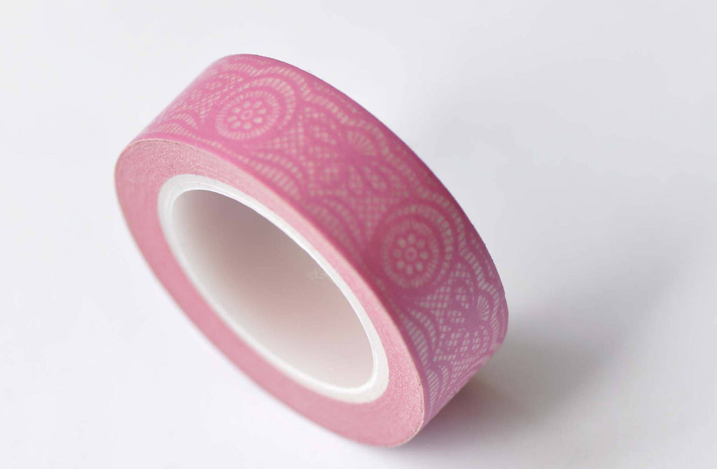 Pink Floral Lace Pattern Masking Washi Tape 15mm x 10M A12620