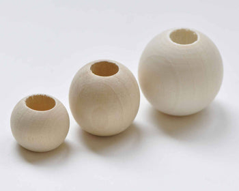 Large Hole Round Unfinished Wood Beads 12mm to 50mm Pick Size