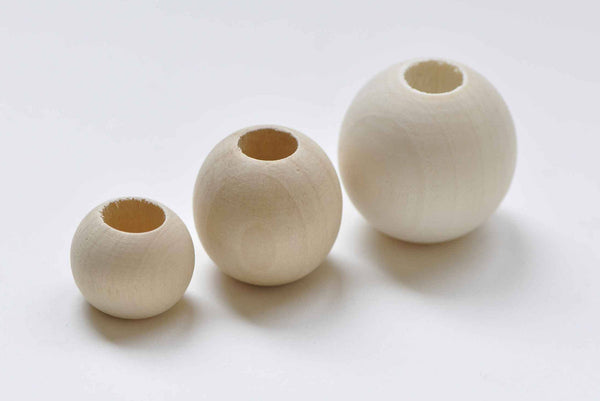Large Hole Round Unfinished Wood Beads 12mm to 50mm Pick Size