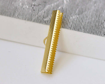 50 pcs Gold Tone Ribbon Ends Clamps Fasteners Clasps 35mm  A8846