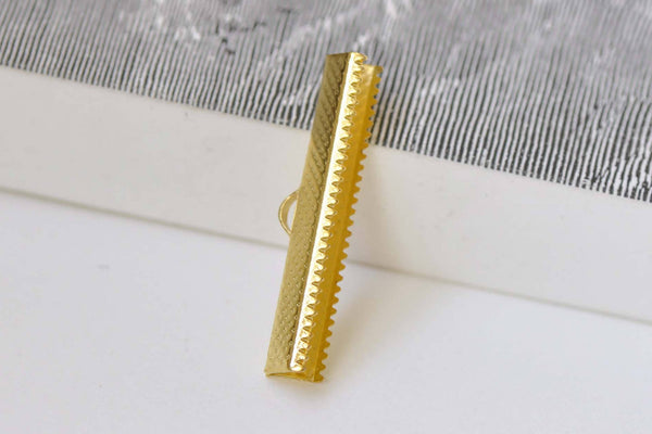 50 pcs Gold Tone Ribbon Ends Clamps Fasteners Clasps 35mm  A8846