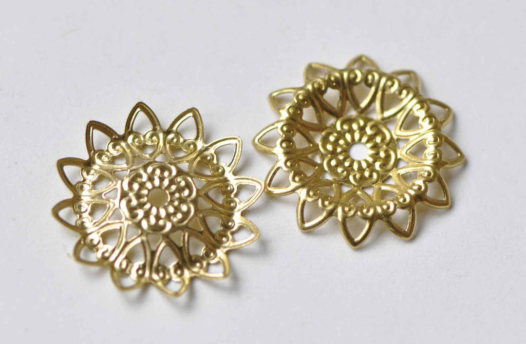 20 pcs Raw Brass Round Sunflower Floral Embellishments 21mm A8961