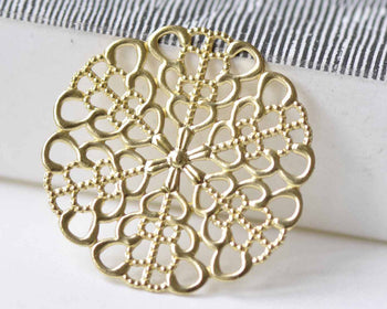 10 pcs Raw Brass Filigree Flower Stamping Embellishments 25mm A8966