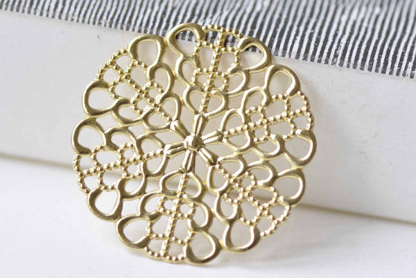 10 pcs Raw Brass Filigree Flower Stamping Embellishments 25mm A8966