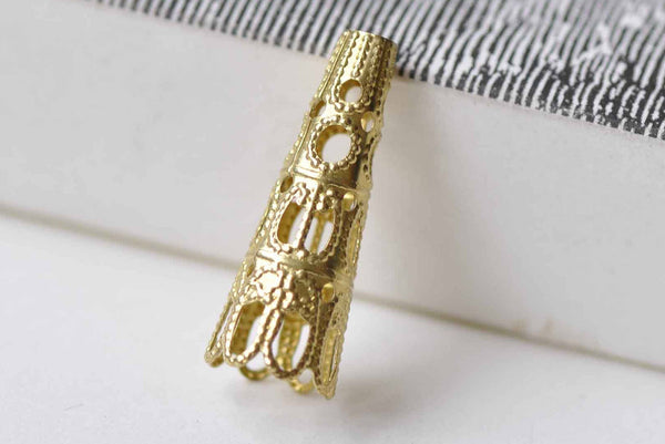 30 pcs Unplated Raw Brass Filigree Cone Bead Caps 8x22mm A8974