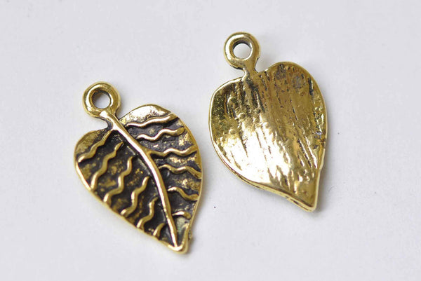 10 pcs Antique Gold Leaf Charms 13x21mm A8981