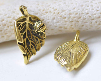 10 pcs Antique Gold Beetle On Leaf Charms 13x24mm A8982