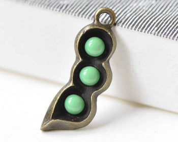 10 pcs Antique Bronze Enamel Epoxy Pea Pod Charms Pendants A8984