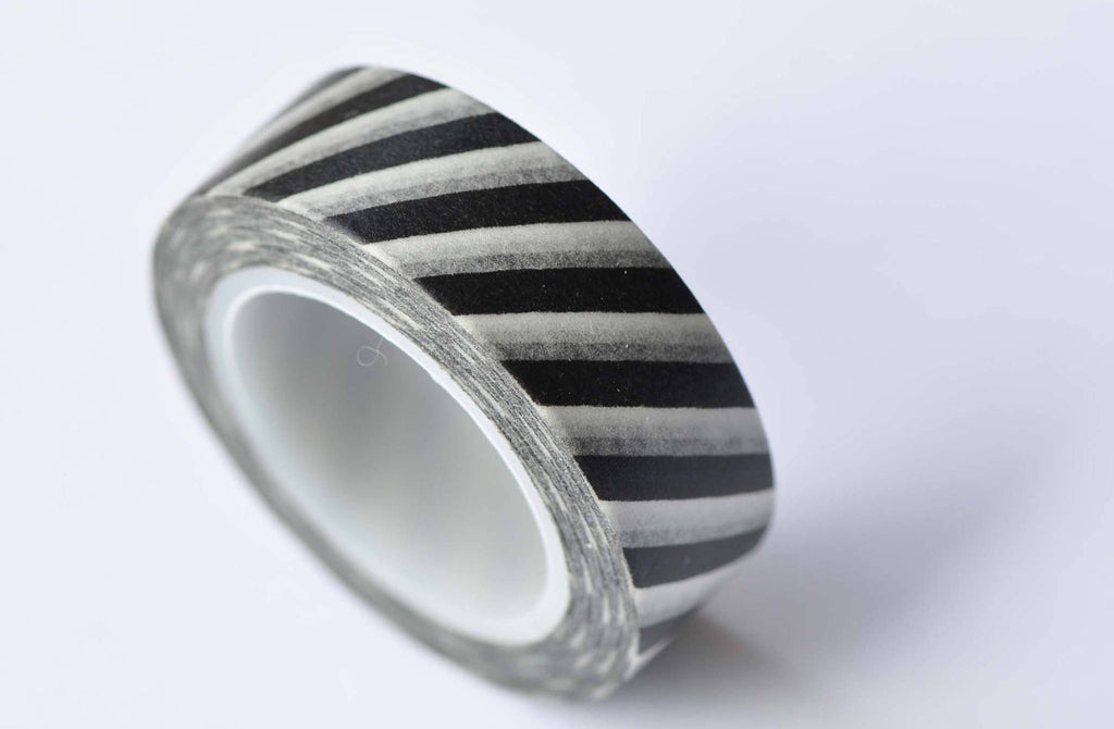 Black White Striped Translucent Washi Tape 15mm x 10M Roll A12699