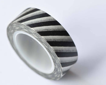Black White Striped Translucent Washi Tape 15mm x 10M Roll A12699