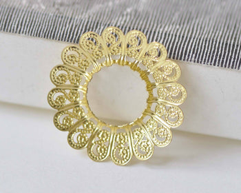 10 pcs Raw Brass Round Flower Ring Embellishments 29mm A8861