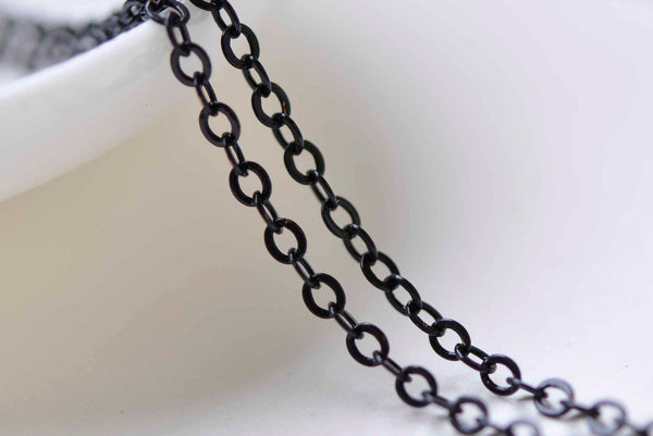 16ft (5m) E Coating Black Flat Oval Cable Chain Soldered Links A9008