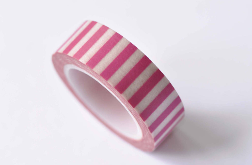 Pink Stripes Deco Adhesive Washi Tape 15mm Wide x 10M Roll A12542