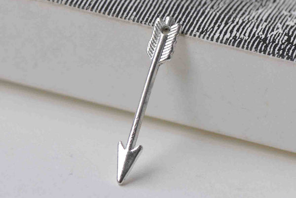 50 pcs of Shiny Silver Arrow Charms 6x30mm A8915