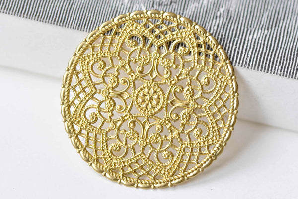 6 pcs Raw Brass Large Flower Round Embellishments 40mm A9015