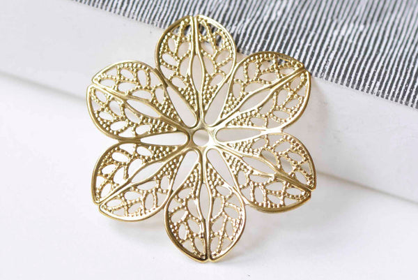 10 pcs Raw Brass Filigree Floral Stamping Embellishments 35mm A9017