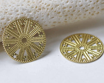 20 pcs Raw Brass Filigree Circle Discs Stamping Embellishments A8964
