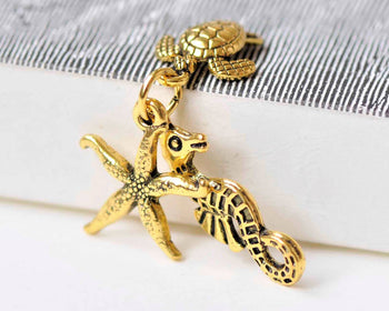 Antique Gold Ocean Creature Kit Charms Pendants Set of 10 A8985